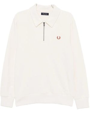 Fred Perry Embroidered-Logo Zipped Sweatshirt - White