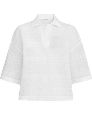 Brunello Cucinelli Cotton Organza Broderie Anglaise Cropped Polo - White
