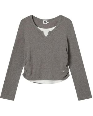 B+ AB T-Shirt Met Ruches En Lange Mouwen - Grijs