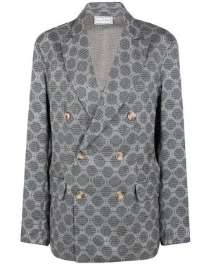 Pierre Louis Mascia Double-Breasted Patterned Blazer - Grey