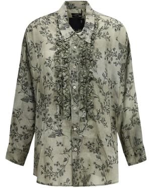R13 V-Neck Ruffle Shirt - Grey