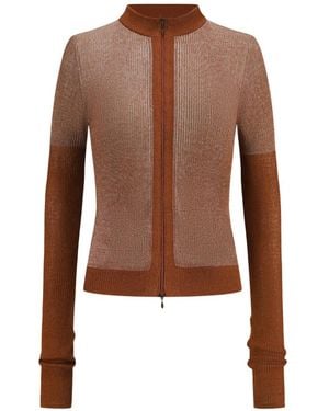 Oude Waag Metallic Ribbed-Knit Cardigan - Brown