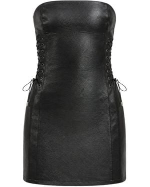 OW Collection Lace-Up Strapless Dress - Black