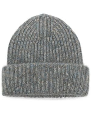 Soft Goat Marled Ribbed-Knit Beanie Hat - Gray