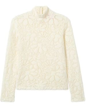 La DoubleJ Floral-Pattern Lace Turtleneck Top - White