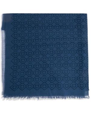 Ferragamo Gancini-Print Frayed Scarf - Blue