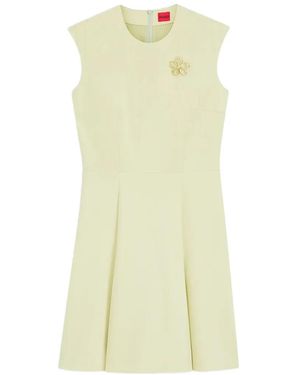 HUGO Flower-Brooch Pleated Dress - Yellow
