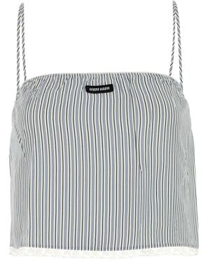 Miu Miu Striped-Pattern Lace-Trimmed Top - Grey