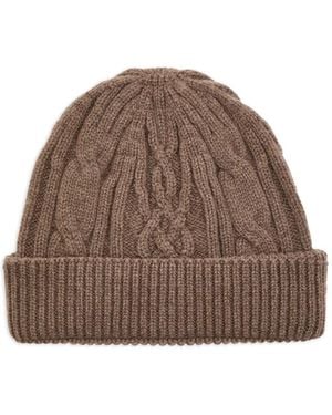 John Smedley Cable-Knit Beanie Hat - Brown