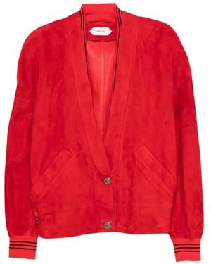 Versace Suede-Finish Striped-Trim Jacket - Red