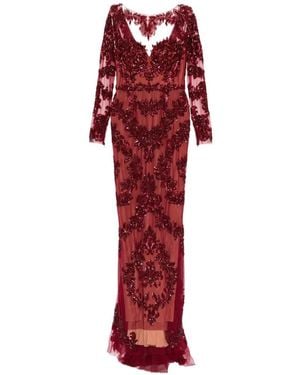 Zuhair Murad Beaded Lace Fishtail Gown - Red
