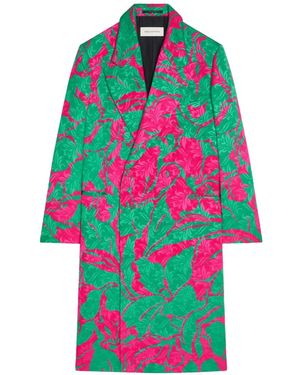Dries Van Noten Floral-Print Double-Breasted Coat - White