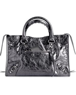 Balenciaga Small Le City Metallic Leather Tote Bag - Black