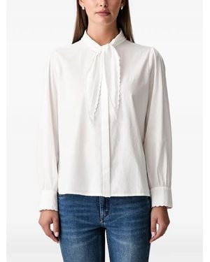 INTROPIA Caia Pussy-Bow Embroidered-Trim Shirt - White