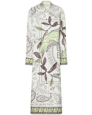 Tory Burch Printed Silk Shirt Dress - White