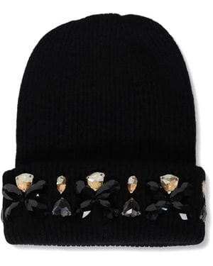 Melrose High Crystal-Embellished Ribbed-Knit Beanie Hat - Black