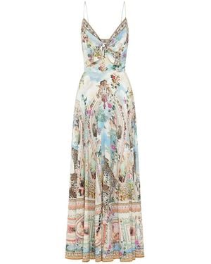 CAMILLA Printed Silk Tie-Front Maxi Dress - Metallic