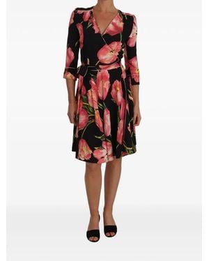 Dolce & Gabbana Tulip-Print Wrap Dress - Red