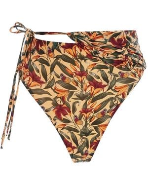 Agua Bendita Floral-Print High-Waisted Bikini Bottom - Brown