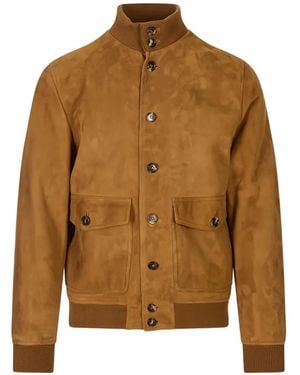 Stewart Button-Up Suede Jacket - Brown