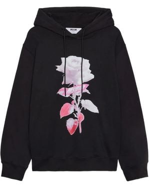 MSGM Hoodie Met Roosprint - Blauw