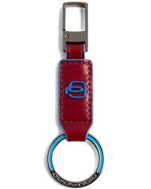Piquadro Carabiner Leather Keychain - Red