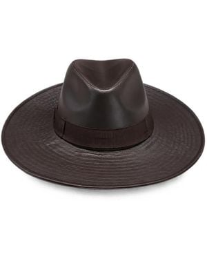 Borsalino Leather Wide-Brim Hat - Brown