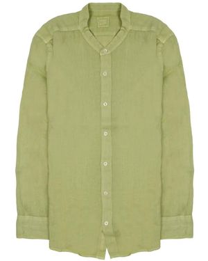 120% Lino Band-Collar Long-Sleeve Shirt - Green