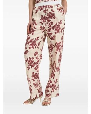 Semicouture Floral-Print Straight-Leg Pants - Pink
