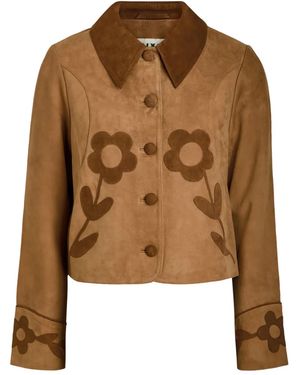 RIXO London Dionne Floral Cropped Suede Jacket - Brown