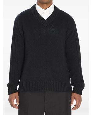 Lisa Yang Gerippter Kaschmirpullover mit V-Ausschnitt - Schwarz