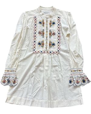 Isabel Marant Embroidered Ruffled-Cuff Mini Dress - White
