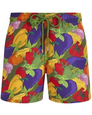 Vilebrequin Vegetable-Print Drawstring Swim Shorts - Blue