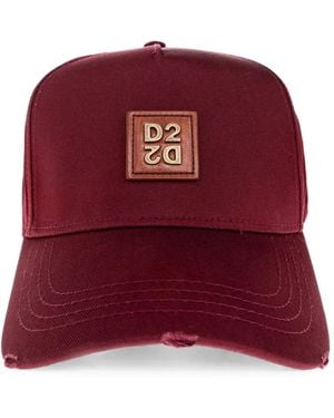 DSquared² Logo-Plaque Distressed Baseball Cap - Red