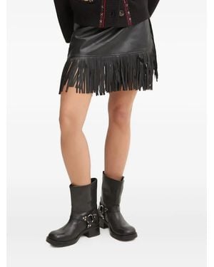 Never Fully Dressed Fringe-Detail Wrap Skirt - Black