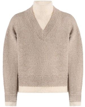 Manière De Voir Jacques Double-Layered V-Neck Sweater - Natural