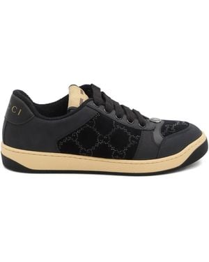 Gucci Velvet-Effect Lace-Up Sneakers - Black