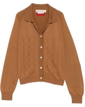 Marni Logo-Embroidered Pointelle-Knit Cardigan - Brown
