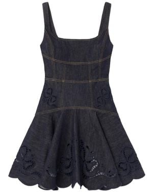 Self-Portrait Bow-Embroidered Mini Dress - Black