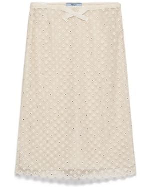 Prada Embroidered Lace Skirt - Natural