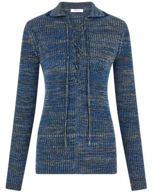 Ferragamo Gerippter Pullover Mit Schnürung - Blau