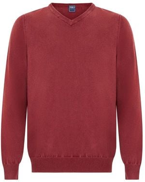 Fedeli Fine-Knit V-Neck Sweater - Red