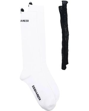DSquared² Logo-Print Ribbed Socks - White