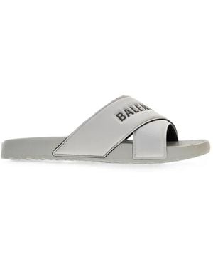 Balenciaga Logo-Embossed Crossover-Strap Slippers - White