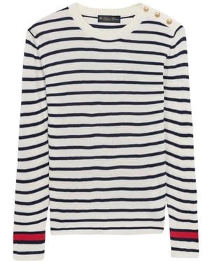 Brooks Brothers Striped-Button Crew-Neck Jumper - White