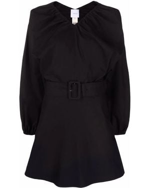 Patou Balloon-Sleeve Belted Mini Dress - Black