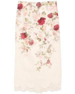 Zimmermann Floral-Print Lace-Trimmed Skirt - White