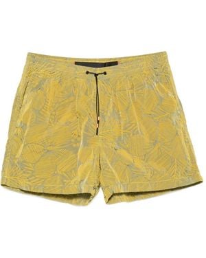 Roberto Ricci Designs Leaf-Print Drawstring-Waistband Shorts - Yellow