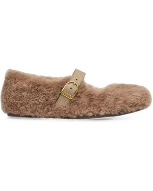 Birkenstock Santa Clarita Shearling Buckle-Fastening Ballet Flats - Brown