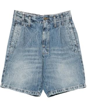 Cultura Acid-Wash Pleated Shorts - Blue